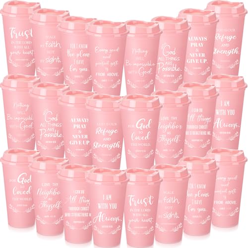 Skylety 48 Pack Christian Gift 16oz Bible Verse Travel Cups, Pink - color: Pink