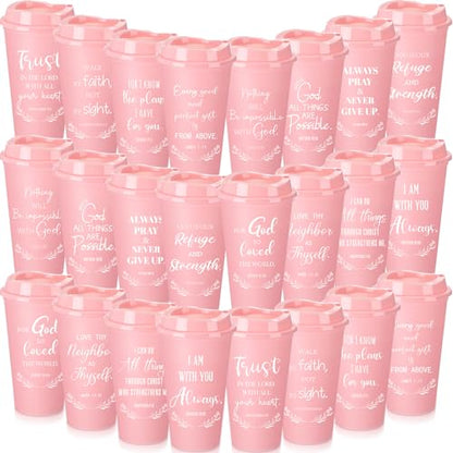 Skylety 48 Pack Christian Gift 16oz Bible Verse Travel Cups, Pink - color: Pink