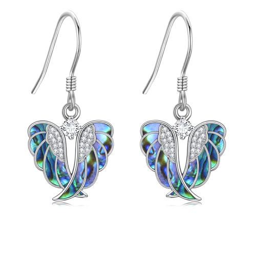 YFN Angel Wings Earrings 925 Sterling Silver Guardian Angel Dangle Drop Earrings Abalone Shell Angel Wings Jewelry for Women Gifts