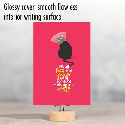 NobleWorks Catty Cards - Get Well Greeting Card with Envelope (4.63 x 6.75 Inch) - Featuring a Spunky Feline Wearing a Cone on a Brightly Colored Background C6558BGWG - style: Catty Cards