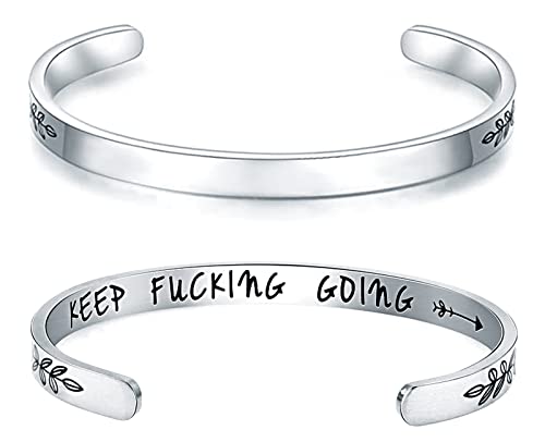 MUERDOU Inspirational Cuff Bracelet Bangle for Women Christian Bible Verse Bracelet Prayer Faith Religious Stainless Steel Bangle Gifts for Her - style: Keep Going