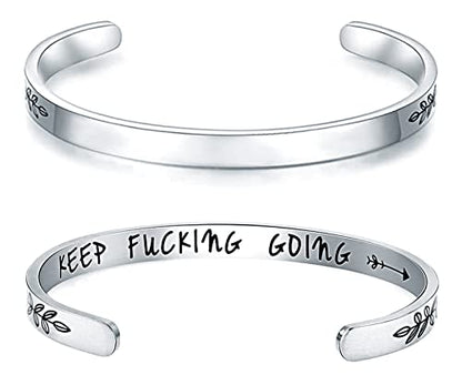 MUERDOU Inspirational Cuff Bracelet Bangle for Women Christian Bible Verse Bracelet Prayer Faith Religious Stainless Steel Bangle Gifts for Her - style: Keep Going