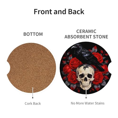 Gothic Crow Skull Car Cup Holder Coasters Absorbent Ceramic Coaster - color: Purple