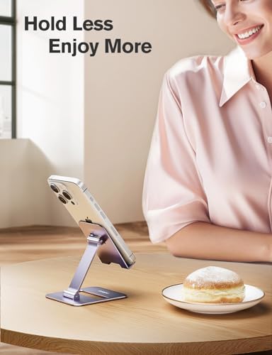 Nulaxy 2 Pack Aluminum Dual Folding Cell Phone Stand for Desk Purple&Purple - color: Purple