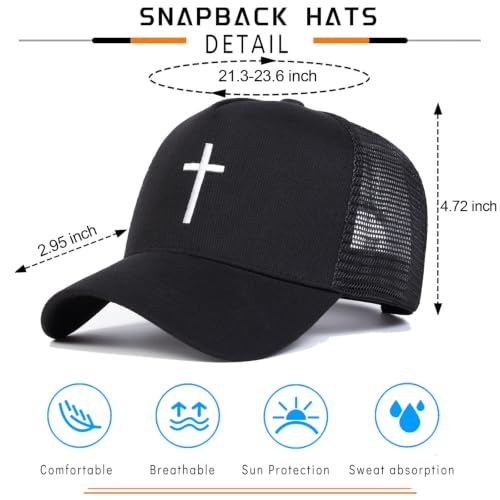 Black Baseball Cap Snapback hat for Men Snap Pack Hip Hop Mens Hat - color: Embroidered Cross