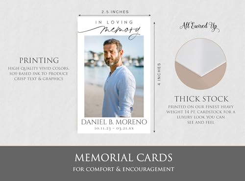 Funeral Memorial Prayer Cards, Double-Sided, Photo Personalized with Prayer, Poem, Memory Card, Celebration of Life Bereavement Poems, Comfort, Remembrance, Sympathy, Funeral Favors