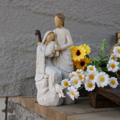 Religious Holy Family Figurine, Resin Sculpture of Mary, Joseph & Baby Jesus, Nativity Set Indoor, Christian Decor for Home, Church, Christmas(8.26 inch Height)