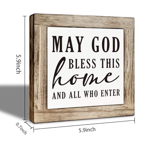 Christian Wooden Box Sign, Inspirational Table Sign, May God Bless This Home, Farmhouse Bible Verse Tabletop Signs, Positive Home Desk Decor for Bedroom Living Room 5.9x5.9 Inches - color: color04
