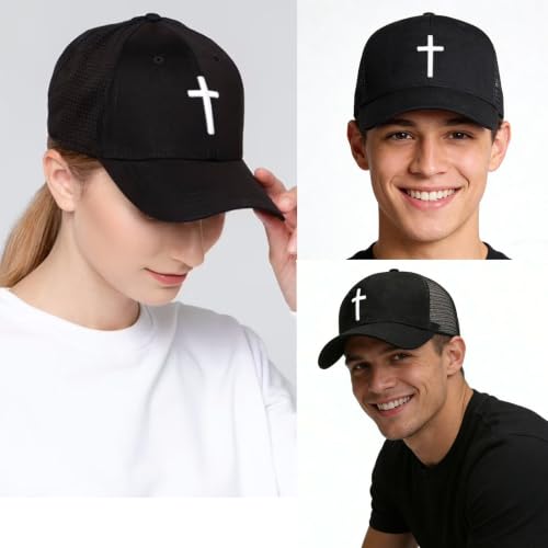 Black Baseball Cap Snapback hat for Men Snap Pack Hip Hop Mens Hat - color: Embroidered Cross