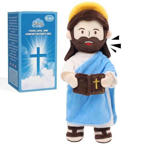 Yelakey Speaking Jesus Plush Doll 13.4",Religious Gift for Kids - color: Blue