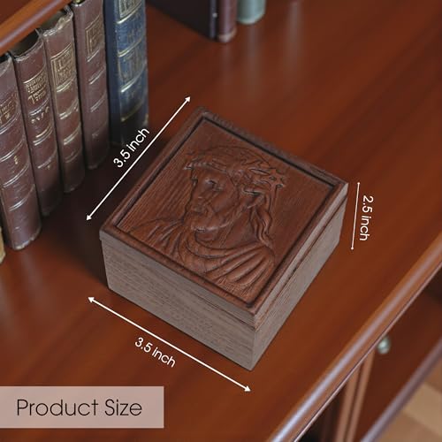 KATINAT Hand-Carved Wooden Jesus Prayer Box – Christian Keepsake Box for Rosary, Bible Verse & Religious Jewelry, Catholic Gift for Men & Women, Spiritual Wooden Box for Faith, Memorial & Devotion - color: KAt- CL Jesus Keepsake Box