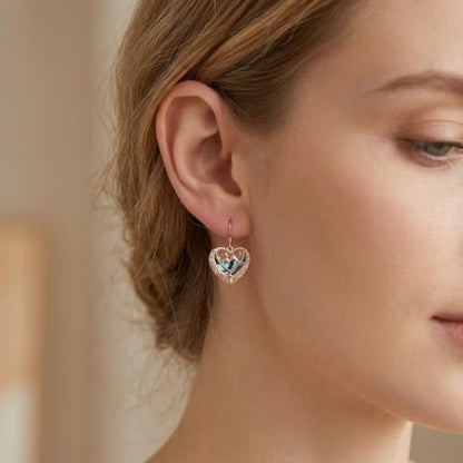 AOBOCO 925 Silver Mustard Seed Cross Heart Dangle Drop Earrings Women - color: Silver-14K Rose Gold