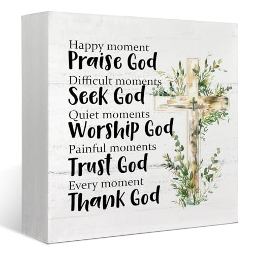 Praise God Bible Verse Wood Sign, Christian Gift, 5x5 inches, Burlwood - color: Praise God