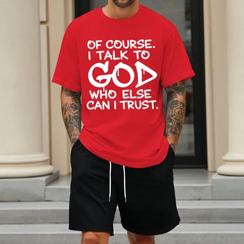 Fkatuzi Christian Jesus God Shirts for Men Religious Faith Bible Verse T Shirt Oversized Graphic Tee Cotton Streetwear Tops - color: Red, size: X-Large