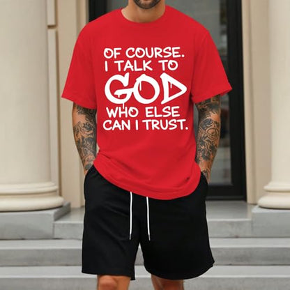 Fkatuzi Christian Jesus God Shirts for Men Religious Faith Bible Verse T Shirt Oversized Graphic Tee Cotton Streetwear Tops - color: Red, size: XX-Large