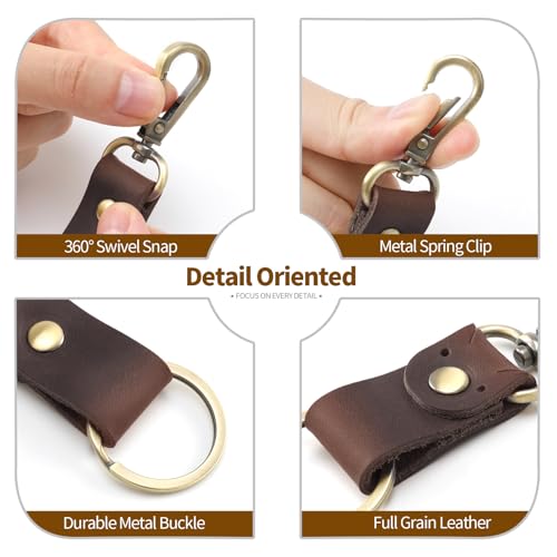 Jack&Chris Genuine Leather Keychain, Small Keychain for Man and Women, Key Holder Mens Belt Key Chain Ring, Red Brown - color: 2pack-coffee