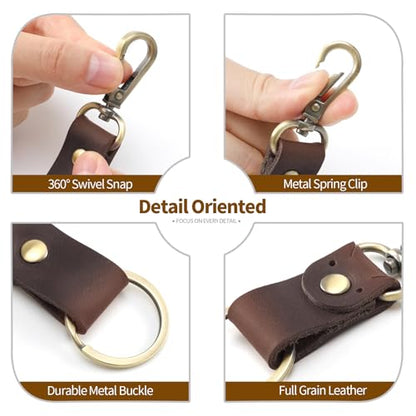 Jack&Chris Genuine Leather Keychain, Small Keychain for Man and Women, Key Holder Mens Belt Key Chain Ring, Red Brown - color: 2pack-coffee