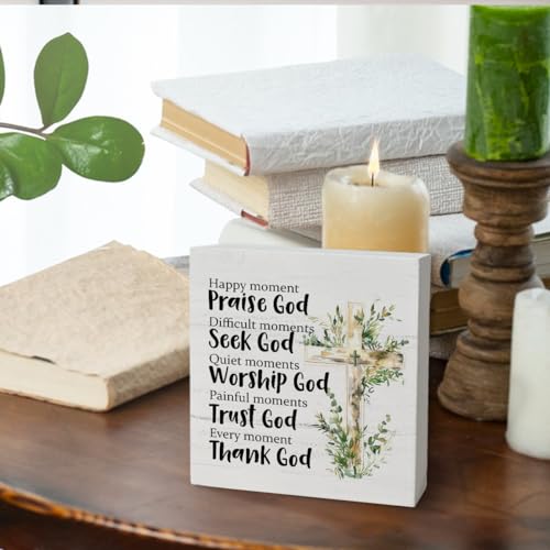 Praise God Bible Verse Wood Sign, Christian Gift, 5x5 inches, Burlwood - color: Praise God