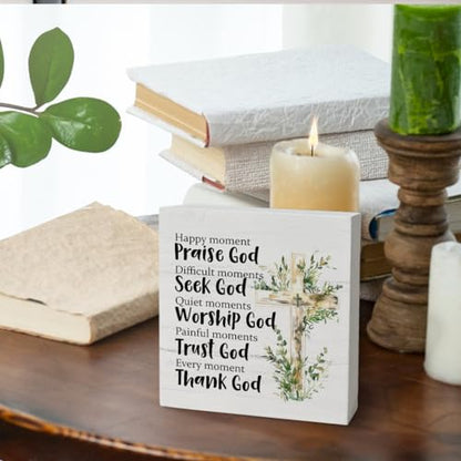 Praise God Bible Verse Wood Sign, Christian Gift, 5x5 inches, Burlwood - color: Praise God