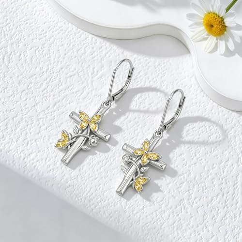Butterfly Earrings for Women 925 Sterling Silver Birthstone Butterfly Cross Rose Dangle Earrings Elegant Butterfly's Jewelry Gift for Birthday Valentines Day Christmas - color: 11-November