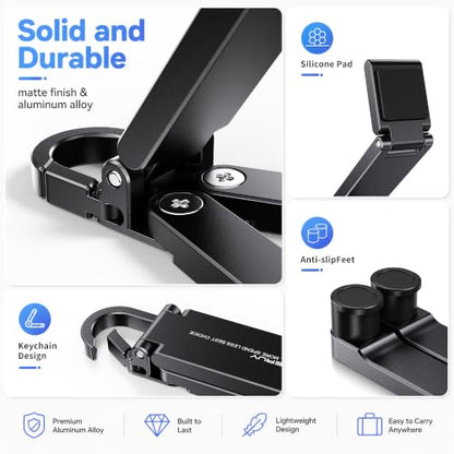 Portable Foldable Pocket Phone Stand with Keychain for Desk Travel(Black) - color: Black
