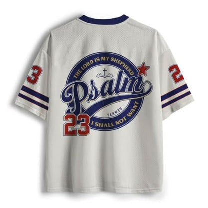 Psalm 23 Christian Jersey Shirts for Women Men Oversized Breathable Mesh Graphic Tees Faith Bible Verse Jesus Summer Top - size: Medium