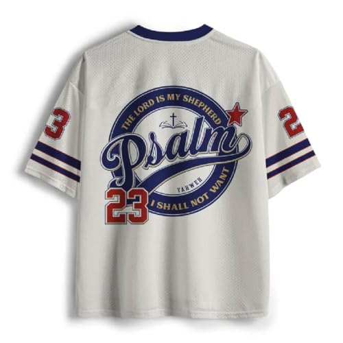 Psalm 23 Christian Jersey Shirts for Women Men Oversized Breathable Mesh Graphic Tees Faith Bible Verse Jesus Summer Top - size: Small