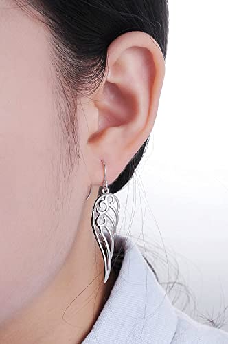 Sterling Silver Plated Dangle Earrings for Women, Oxidized Filigree Boho Vintage Jewelry, Lightweight Drop Earrings, Floral Peacock Angel Wing Leaf Designs, Gift for Women - color: Angel Wings