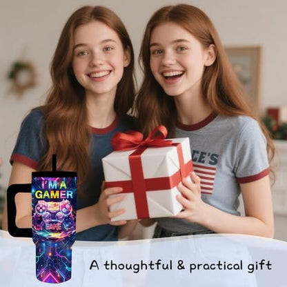 24oz Game Tumbler with Handle & Straw, Gift For Gamer, Insulated - color: Game1