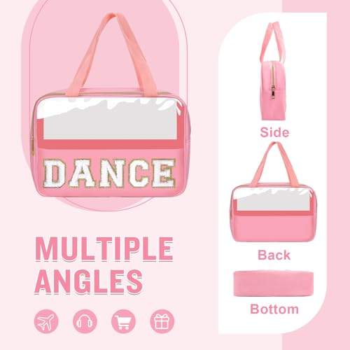 Dance Bag for Girls Chenille Letter Clear Makeup DANCE Stuff Shoe Bag,Toddler Dance Recital Gifts Ballet Cosmetic Zipper with Handle,Dance Competition Accessories Toiletry Storage Women(DANCE-Pink) - color: DANCE-Pink
