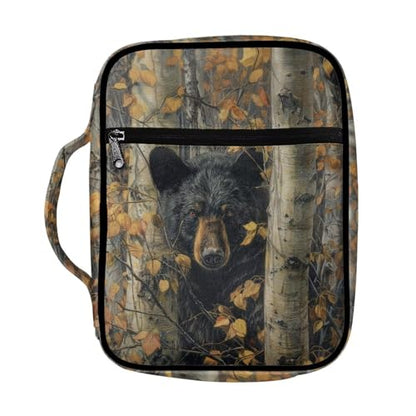 Suobstales Bear Hunting Camo Print Bible Covers for Women Men Lightweight Bible Accessories with Handle and Zippered Pocket Bible Tote Bag for Kids - color: Bear Hunting Camo