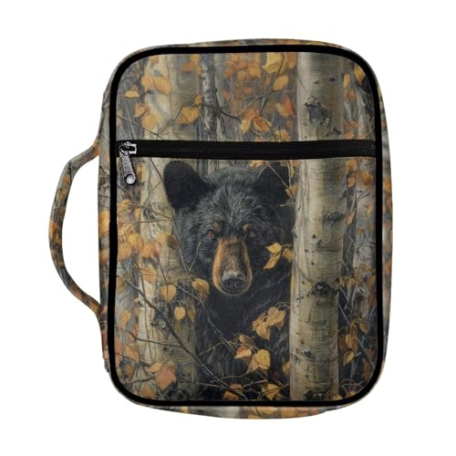 Suobstales Bear Hunting Camo Print Bible Covers for Women Men Lightweight Bible Accessories with Handle and Zippered Pocket Bible Tote Bag for Kids - color: Bear Hunting Camo