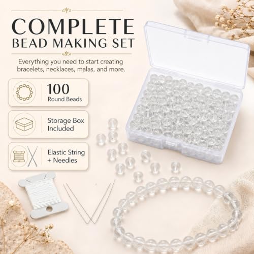Cherry Tree Collection 100PCS 6mm Clear Quartz Matte Round Bead Craft Kit - color: clear quartz, size: 6mm