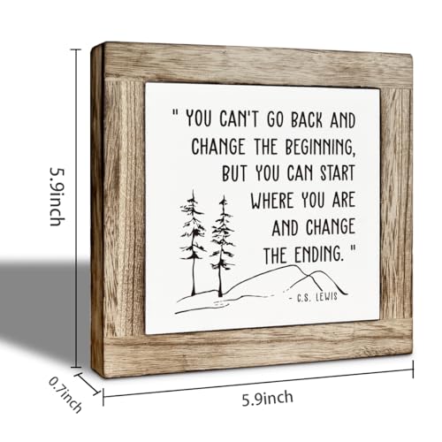Inspirational Wooden Desk Decor Sign, You Can’t Go Back and Change the Beginning But You Can Start Where You Are and Change the Ending Quote, Motivational Farmhouse Tabletop Gift - color: color26