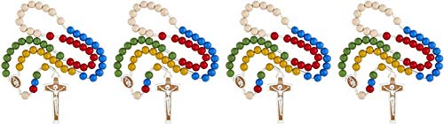 Religious Gifts Mulit Color Wooden Prayer Bead Laser Engraved Mission Rosary, 17 Inch (Pack of 12)