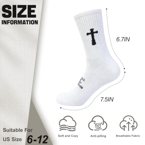 3 Pairs Unisex Cross Socks,Gifts for Christian: Easter Christmas - color: Matthew 19:26 - White