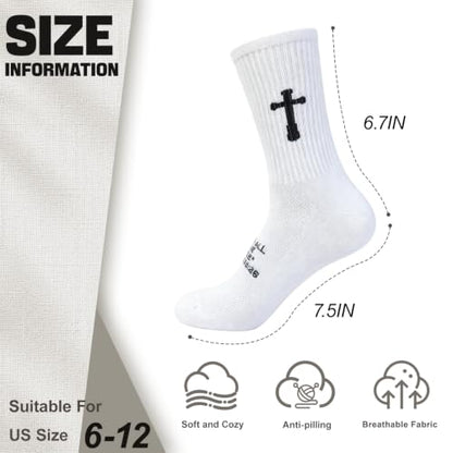 3 Pairs Unisex Cross Socks,Gifts for Christian: Easter Christmas - color: Matthew 19:26 - White