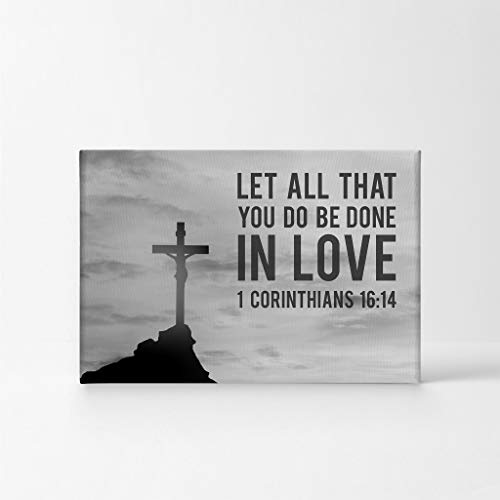 Smile Art Design Corinthians 16:14 Bible Verses Canvas Print Scripture Wall Decor 1 Let All That You Do Be Done in Love Jesus Lord God Christ Pray Cross Religious Christian Gift Home Decor - 8x12 - color: Scripture Quote Wall Art H09, size: 12"L x 8"W