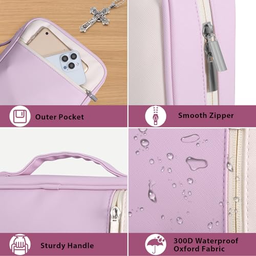 GERMUN Bible Cover with Durable Handle, Carrying Book Case Church Bag Bible, Protective with Zippered Pocket, Bible Accessories Supplies, Book Protector for Book Lovers, WhitPurple - color: White&Purple