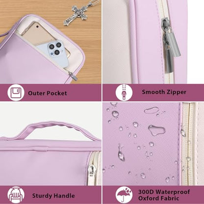 GERMUN Bible Cover with Durable Handle, Carrying Book Case Church Bag Bible, Protective with Zippered Pocket, Bible Accessories Supplies, Book Protector for Book Lovers, WhitPurple - color: White&Purple