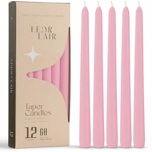 Leor & Lair Light Pink Taper Candles, 12 Pack, 10 Inch, Unscented - color: Light Pink