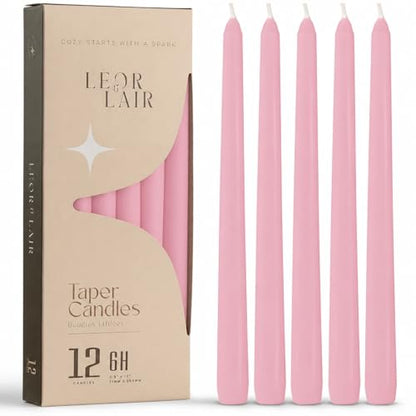 Leor & Lair Light Pink Taper Candles, 12 Pack, 10 Inch, Unscented - color: Light Pink