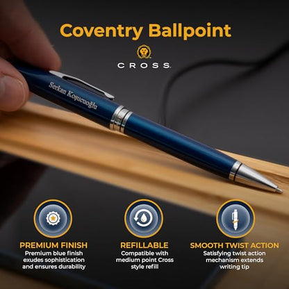 Cross Coventry Personalized Ballpoint Pen in Blue Lacquer with Chrome Trim - color: Blue
