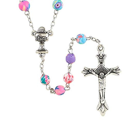 Needzo Colorful Flower Prayer Bead First Communion Rosary, 19 Inch