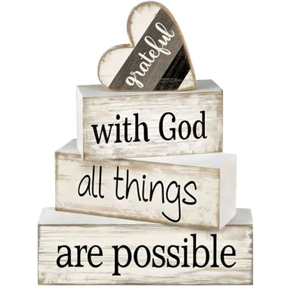 Farmhouse Table Decor, 4pcs Christian Religious Home Decor - style: Faith