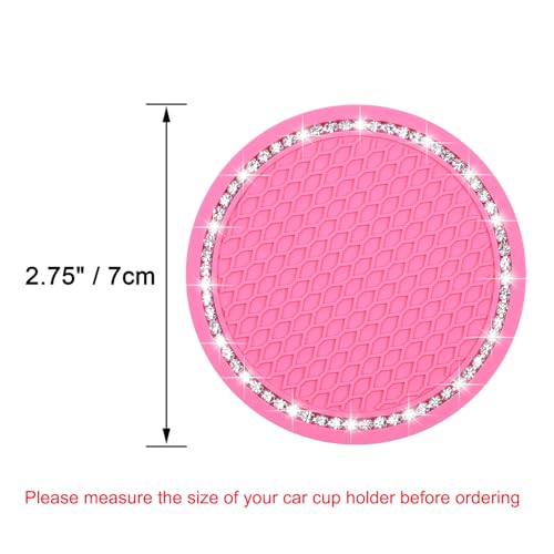 Wisdompro Bling Car Coasters, 2 Pack 2.75" Diameter Car Cup Coaster, Pink - color: Pink