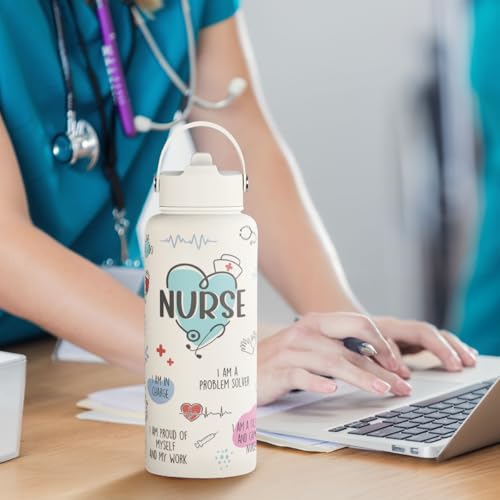 Nurse Water Bottle 32oz Stainless Steel Insulated with Lid, Nurse Gifts for Female Nurses, Medical Staff Inspiration Gifts for Nursing Students, Graduation Christmas Birthday Nurse Week - color: Nurse 1