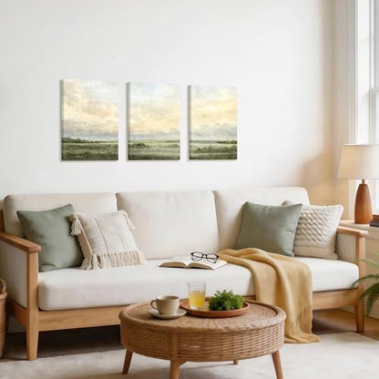 WENGTIAO 3Pcs Abstract Landscape Sage Green Canvas Wall Art Prints 12"x16" - color: Sage Green Landscape, size: 12"x16"x3Pcs