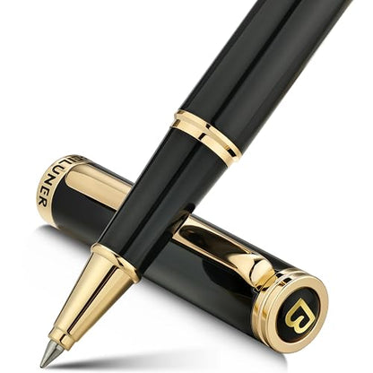 BEILUNER Luxury Rollerball Pen,24K Gold Trim,Noble and Elegant Designs,Schneider Ink Refill, Best Roller Ball Pen Gift Set for Men & Women, Professional, Executive Office, Nice Pens - color: ,Black and Gold