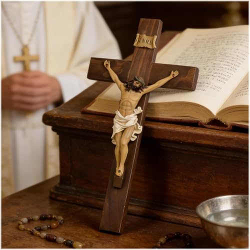 Large Wall Crucifix With Jesus, 19 Inch Resin Wooden Cross Religious Decor - size: 19.1"L x 10"W